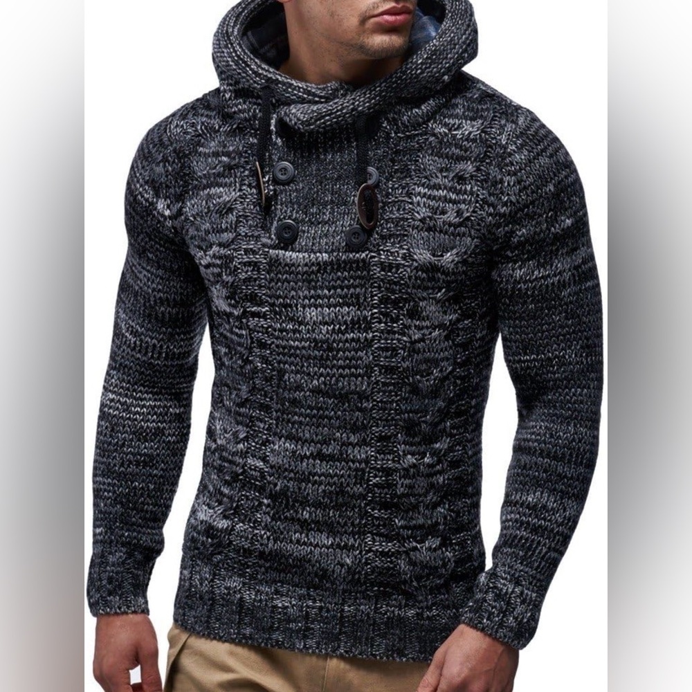 Leif Nelson Slim Pullover Knitted Sweater Hoodie Mens Size Medium